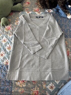 Lands' End Women's Light Gray V-Neck Waffle-Knit Tunic